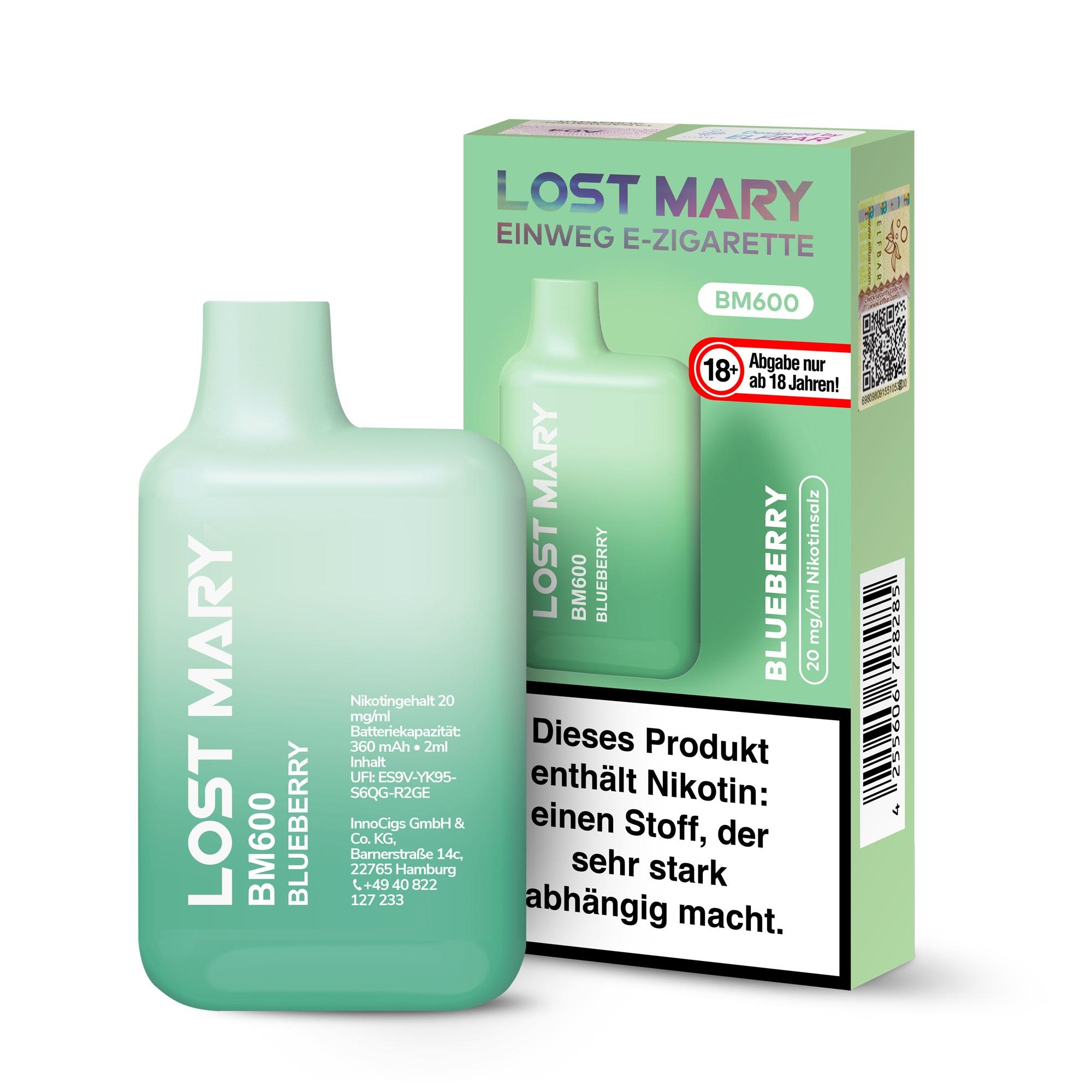 Lost Mary Einweg E-Zigarette von Elf Bar in teal Farbe mit Box-Mod Form als 1 Packung.