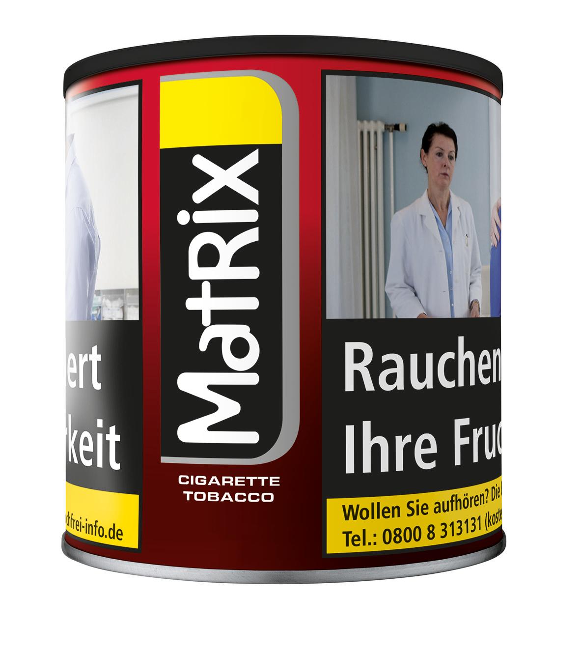 Matrix Red Zigarettentabak in der 50-Gramm-Dose, eine American-Blend-Mischung zur Herstellung von Zigaretten durch Stopfen.