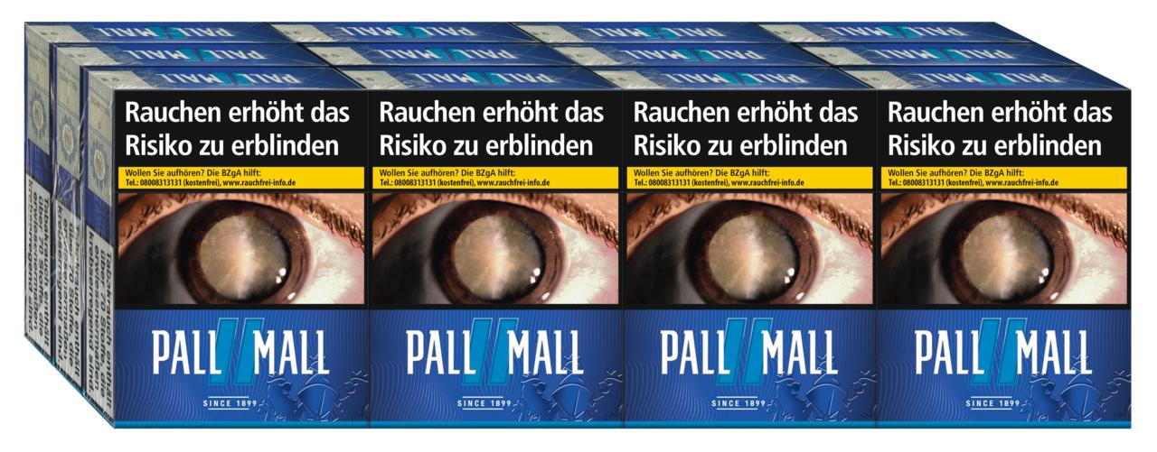 Pall Mall Blue XXL Filterzigaretten Stange mit 12 Packungen á 22 Stück in blau-weißer Verpackung.