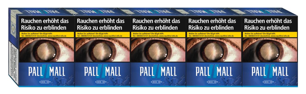 Stange Pall Mall Blue King Zigaretten mit fünf blauen Packungen á 39 Stück.