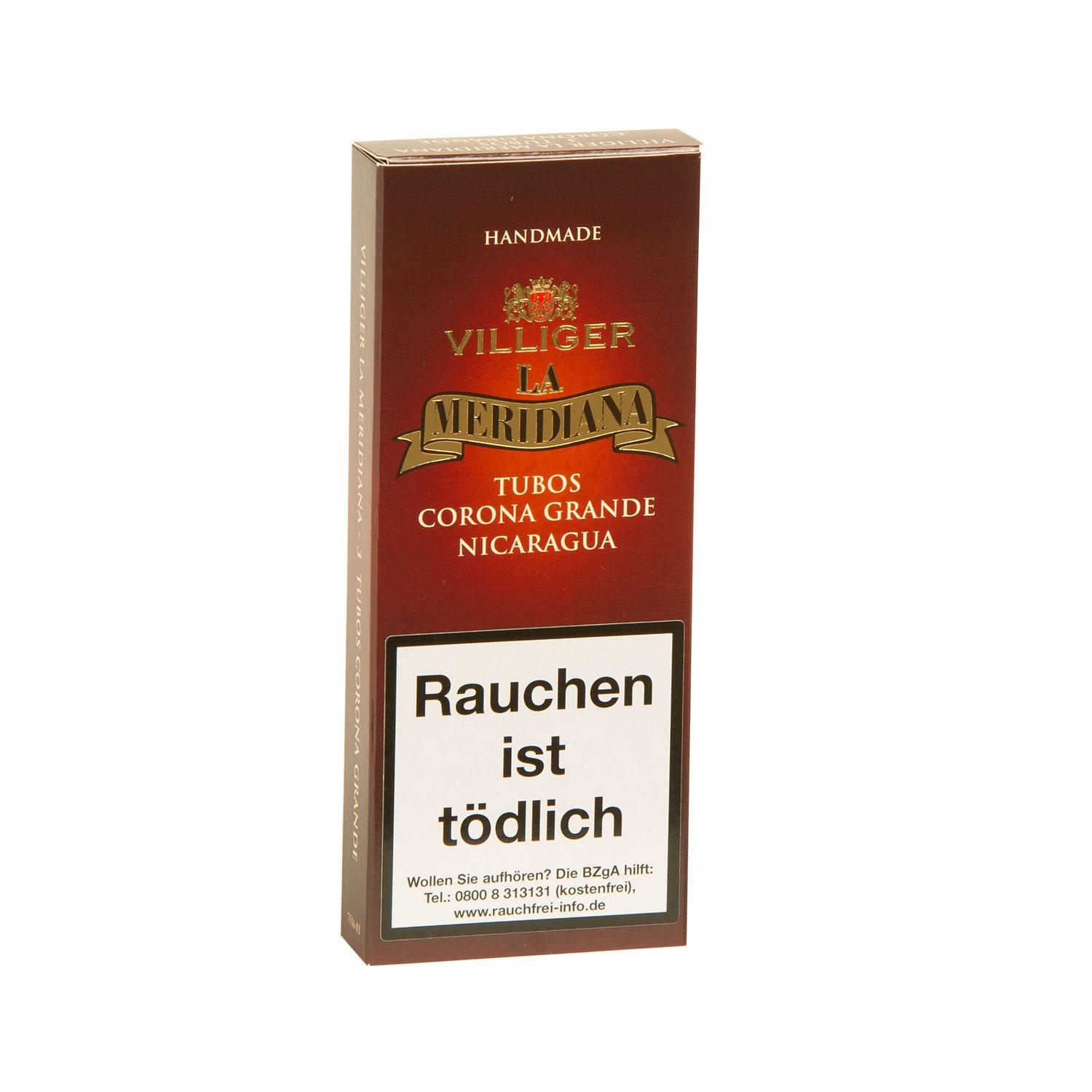 Villiger La Meridiana Zigarren Corona Grande Tubo 1 Packung 3 Stück