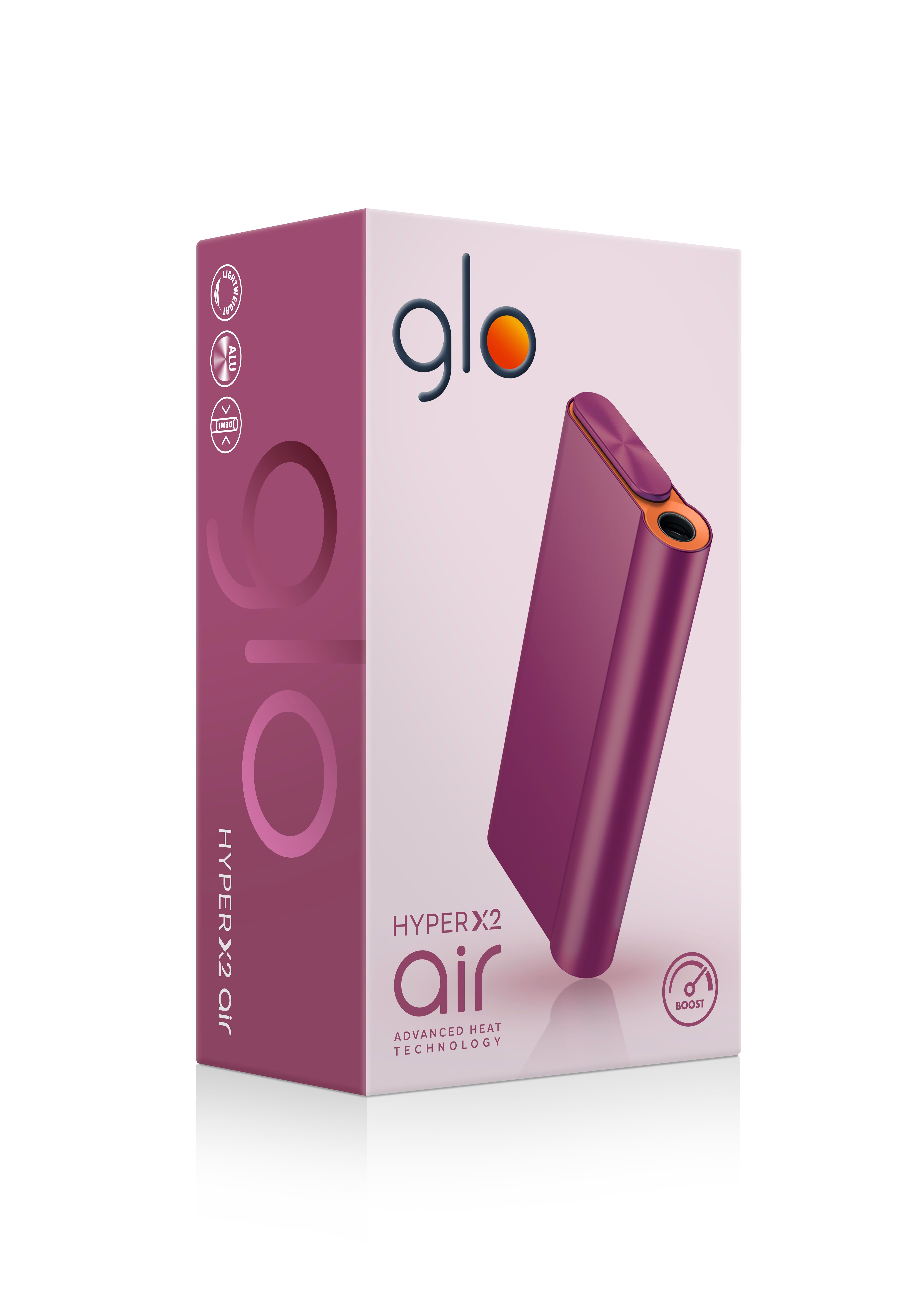 glo HYPER X2 Air Device Kit in Velvet Pink als handliches, leichtes Tabakerhitzer-Modell mit Advanced Heat Technology, 1 Packung mit 1 Stück.