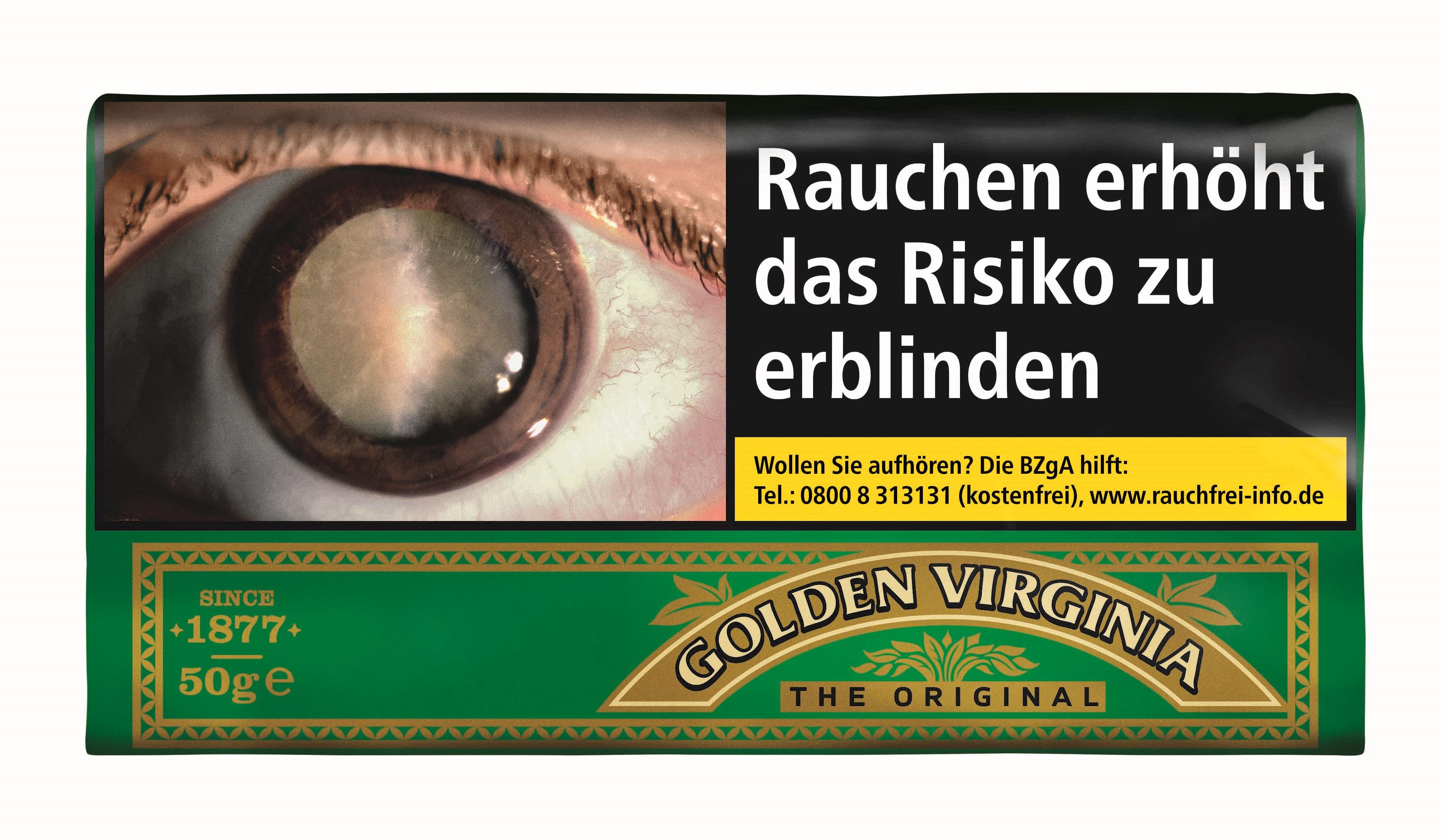 Golden Virginia Feinschnitt Tabak ohne Zusatzstoffe, 50 Gramm Packung.