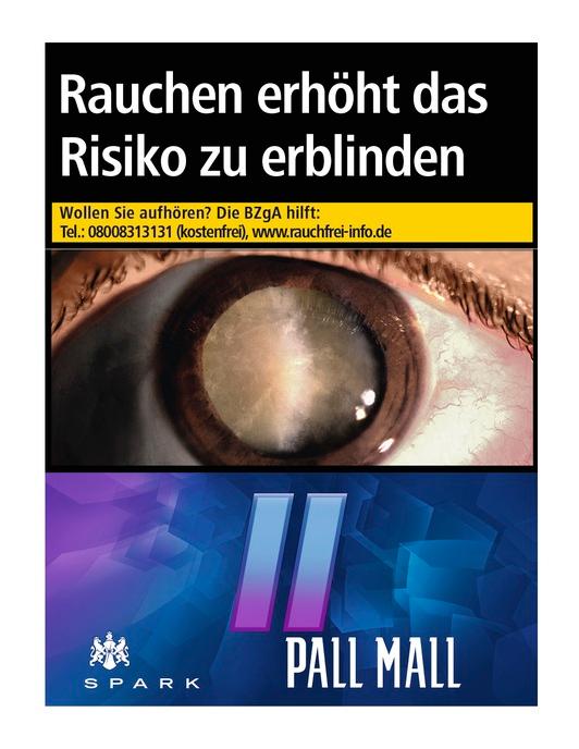 Eine Packung Pall Mall Spark Giga Zigaretten mit charakteristischem blau-violett-gelbem Design.