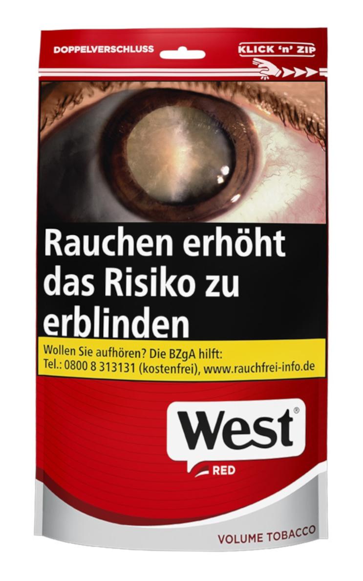 Roter und weißer Beutel West Red Volumentabak Zip Bag mit 100g Inhalt.