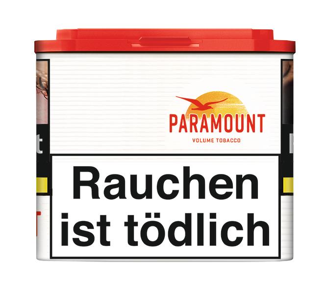 Paramount Volumentabak in der 36 Gramm Dose, American Blend Mischung zum Stopfen mit weißem Gehäuse, rotem Deckel und schwarzem Kontrastband.