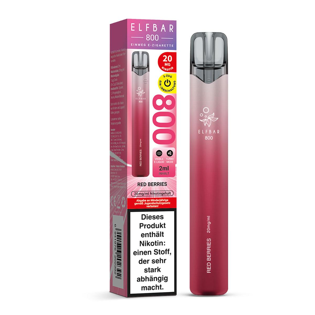 Rosa Elfbar 800 E-Zigarette mit 20 mg/ml Nikotingehalt in der Originalverpackung, 1 Stück.