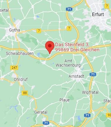 Ein Kartenausschnitt von Google Maps, auf dem der Ort Drei Gleichen markiert ist.
