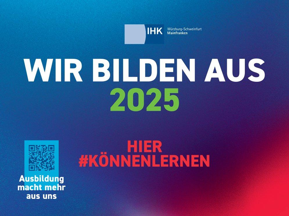 Bestätigung der IHK über den Ausbilderbetrieb in blau-rot mit dem Schriftzug "Wir bilden aus 2025".