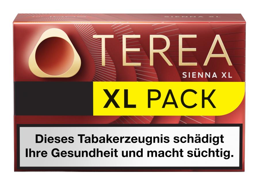 Rote TEREA Sienna XL Tabakpackung mit goldenem Logo, 26 Stück, exklusiv kompatibel mit IQOS ILUMA Geräten.