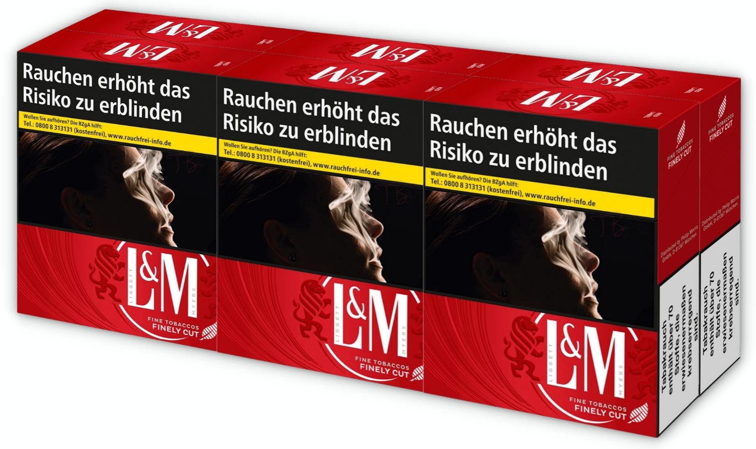 Eine Stange rote L&M Zigaretten mit 6 Packungen