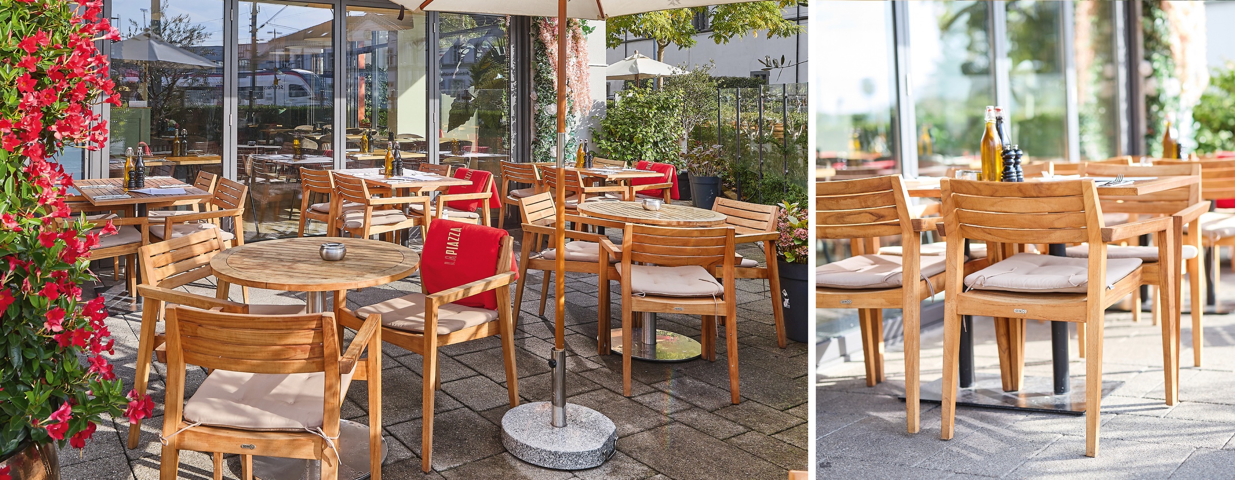 Chaises et tables de restaurant d'extérieur