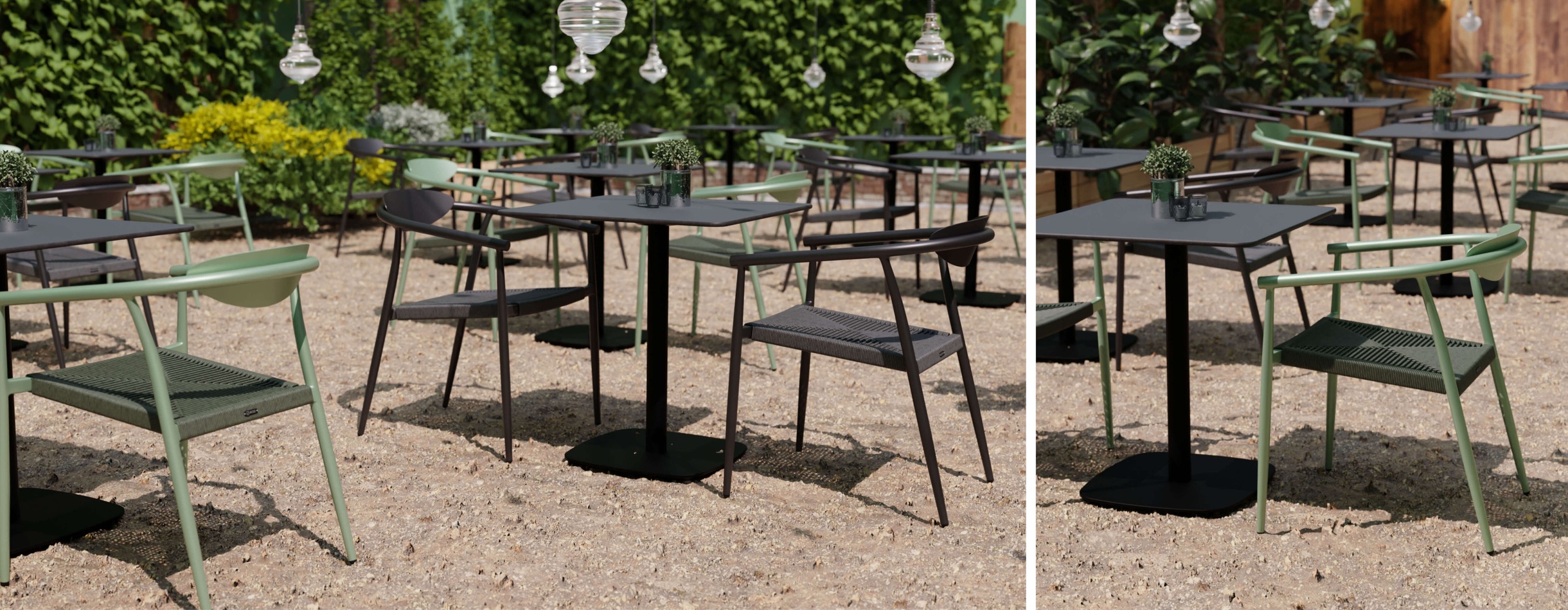 Chaises et tables de restaurant