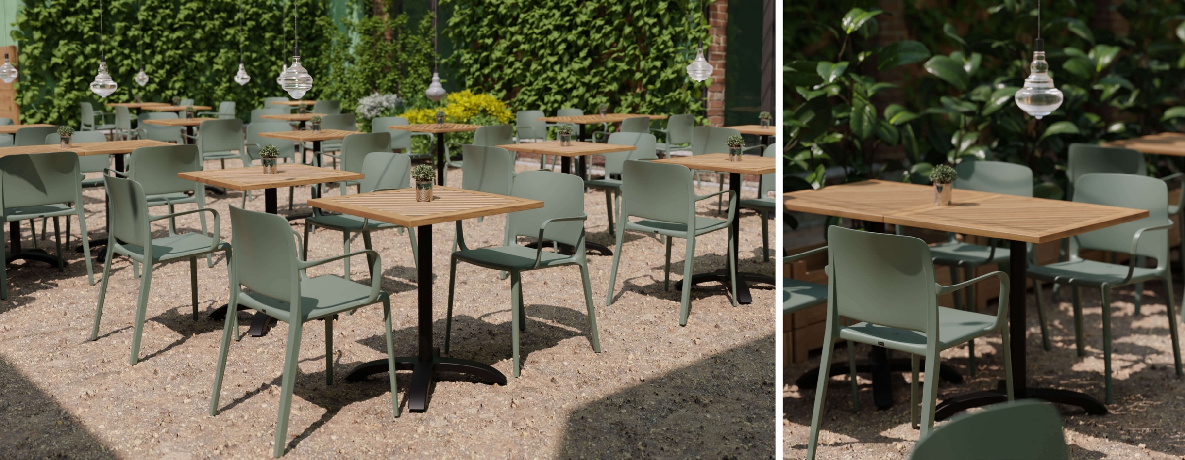 Chaises et tables d'extérieur en plastique pour la restauration