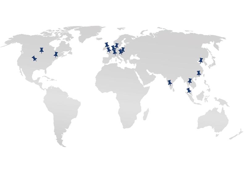 World map displaying multiple locations marked with blue pins.