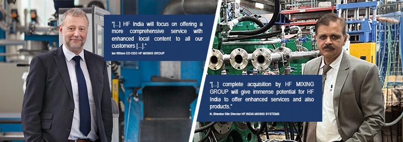 Ian Wilson, Co-CEO of HF MIXING GROUP, and N. Bhaskar, Site Manager at HF India, emphasize HF's commitment to the Indian market.
