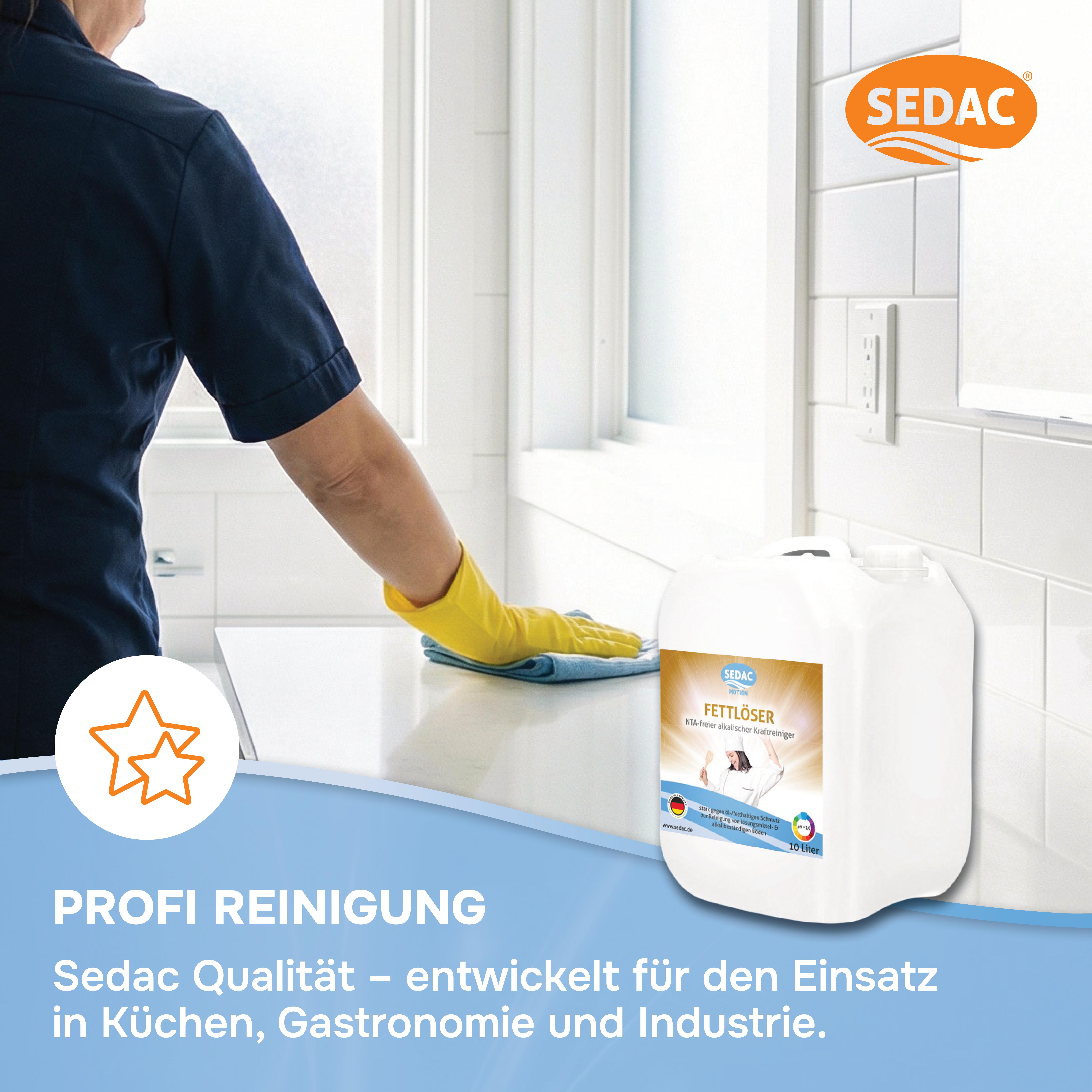 SEDAC - Motion Fettlöser 10L – Alkalischer Kraftreiniger & Entfetter für Gastro & Großküchen 