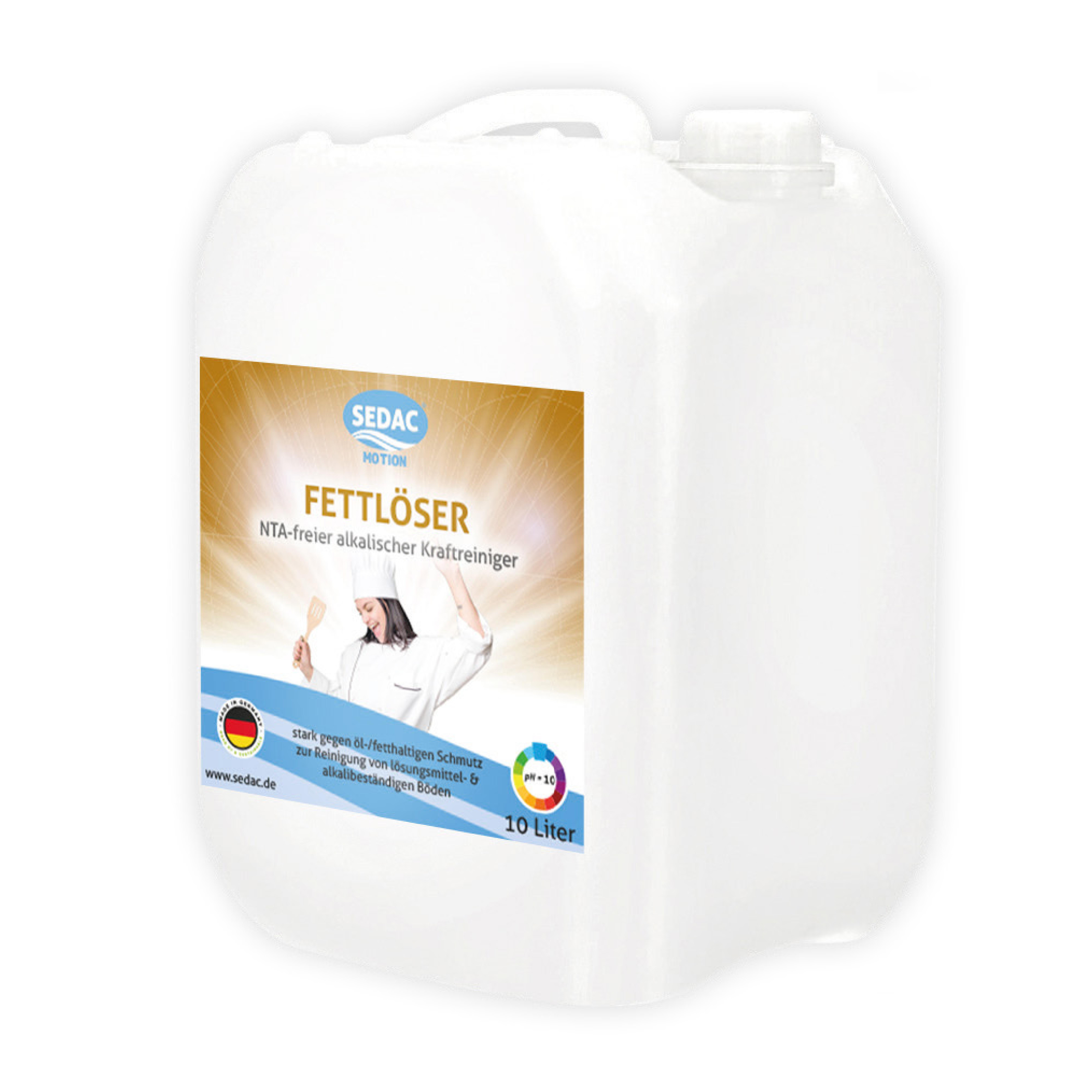 SEDAC - Motion Fettlöser 10L – Alkalischer Kraftreiniger & Entfetter für Gastro & Großküchen 