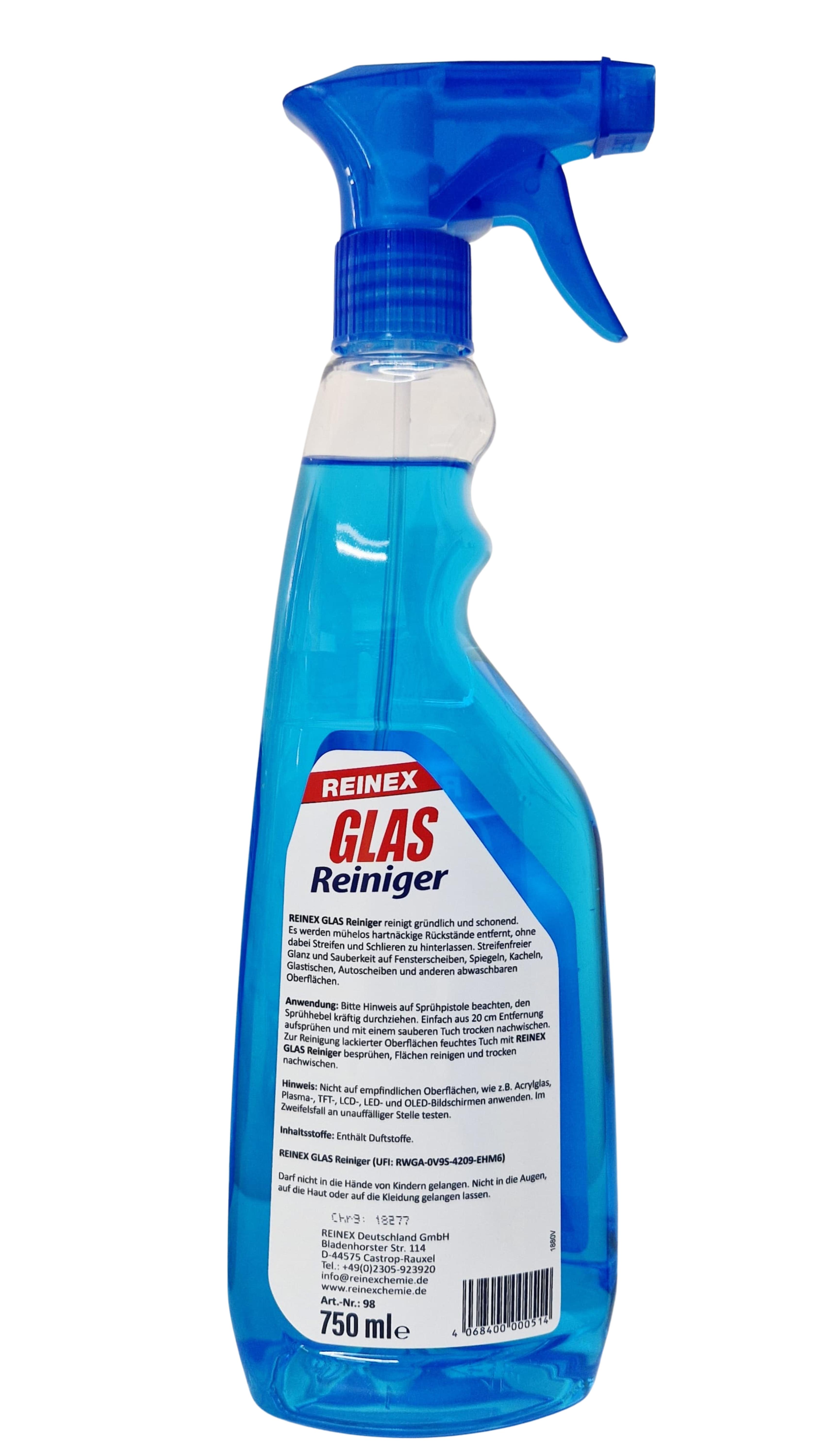 Reinex Glasreiniger 750 ml: Für streifenfreien Glanz auf allen Glas- und Oberflächen