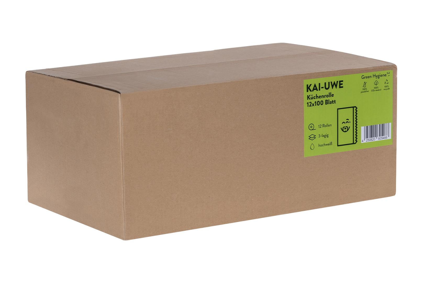 Huchtemeier - Green Hygiene - KAI-UWE Küchenrolle 3-lagig 12 Rollen á 100 Blatt: Nachhaltig, stark und zuverlässig