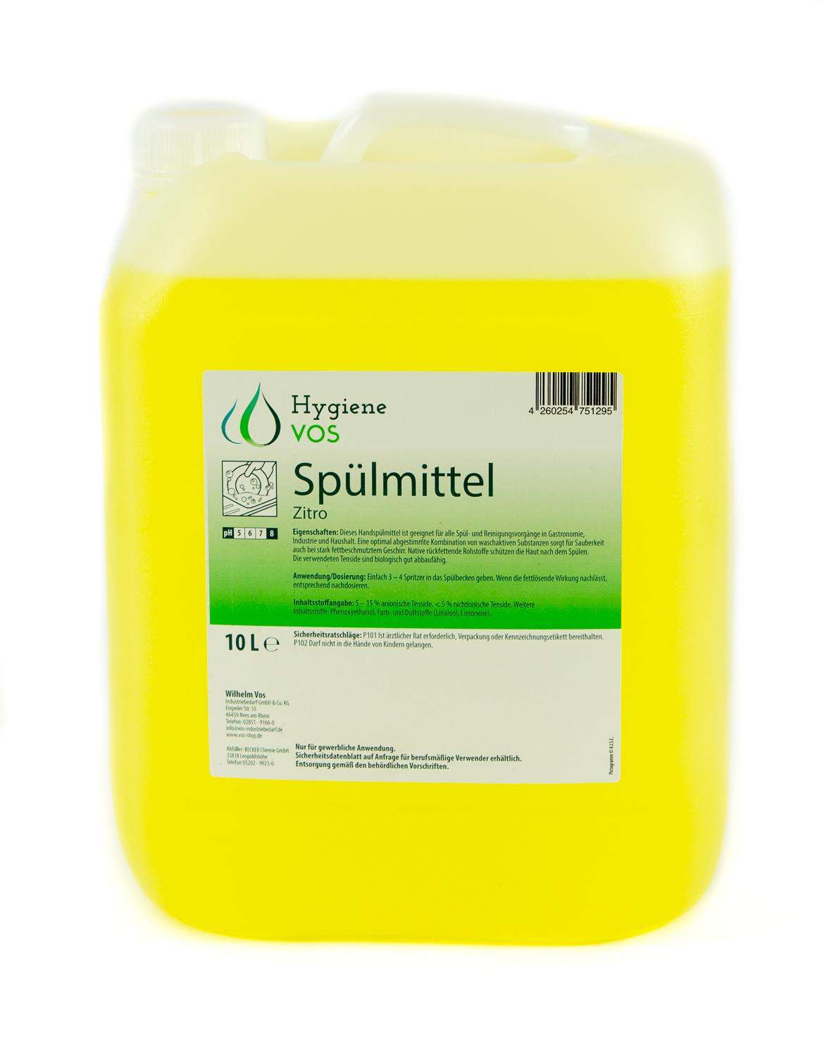 Hygiene Vos Spülmittel Zitro 5L / 10L – Hautfreundliches und Fettlösendes Geschirrspülmittel mit Zitrusduft