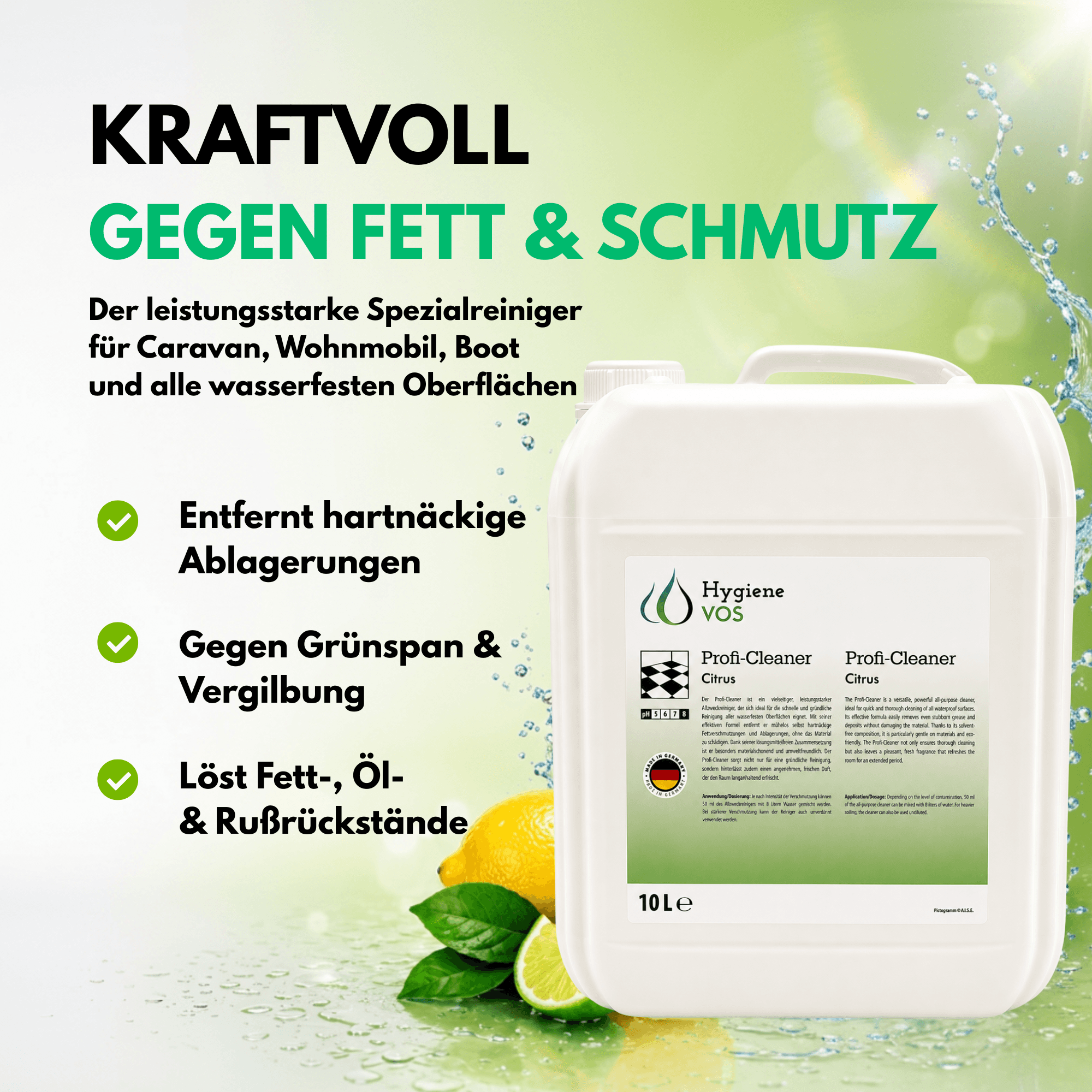 Hygiene VOS Proficleaner Citrus Allzweck-Spezialreiniger für Haus, Boot & Caravan - 1L / 5L / 10L