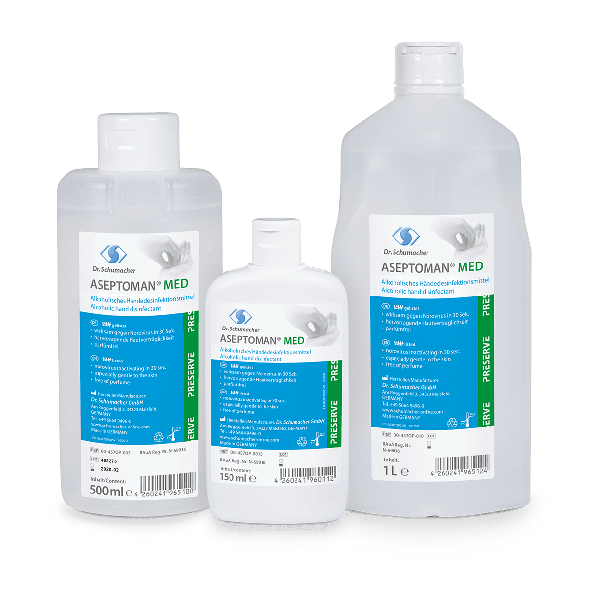 Dr. Schumacher - Aseptoman med Händedesinfektion - 500ml / 1 Liter Dr. Schumacher - Aseptoman med Händedesinfektion - 500ml / 1 Liter