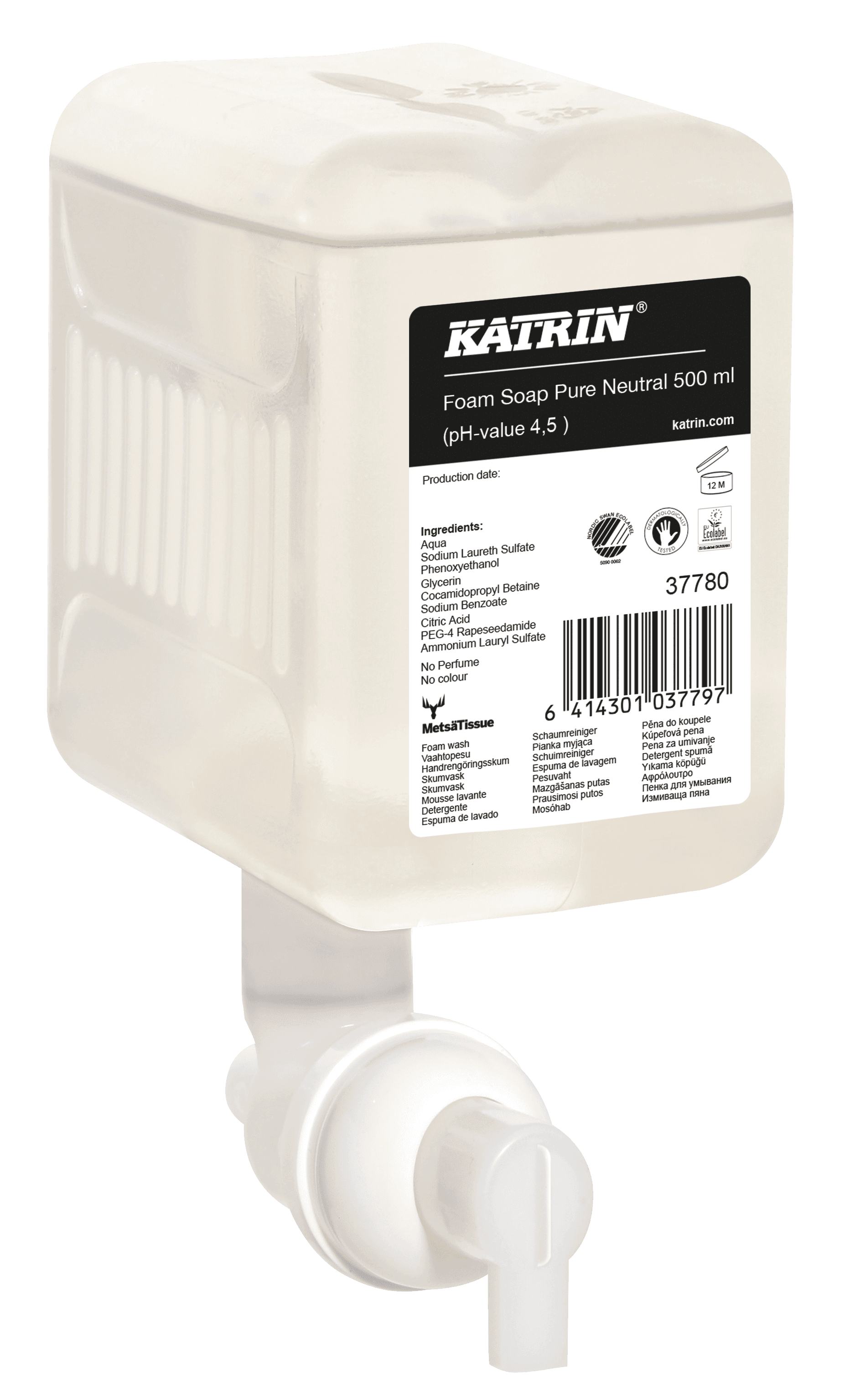 KAT954281 Katrin Handwaschschaum 500 ml Pure Neutral – Allergiker- und Umweltfreundliche Schaumseife (VE mit 12 Flaschen)