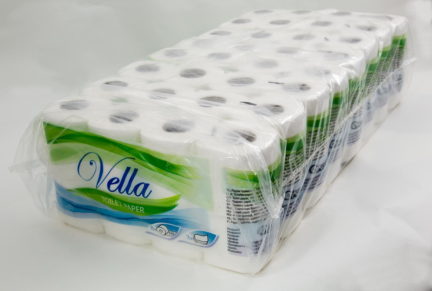 Vella Toilettenpapier 3-lagig 150 Blatt Zellstoff – 64 Rollen für hohen Hygienebedarf