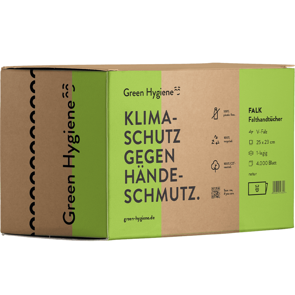 Huchtemeier - Green Hygiene - FALK Falthandtücher V-Falz 1-lagig 5000 Blatt: Umweltbewusst und effektiv für saubere Hände Klima Schutz Falk Falthandtücher
