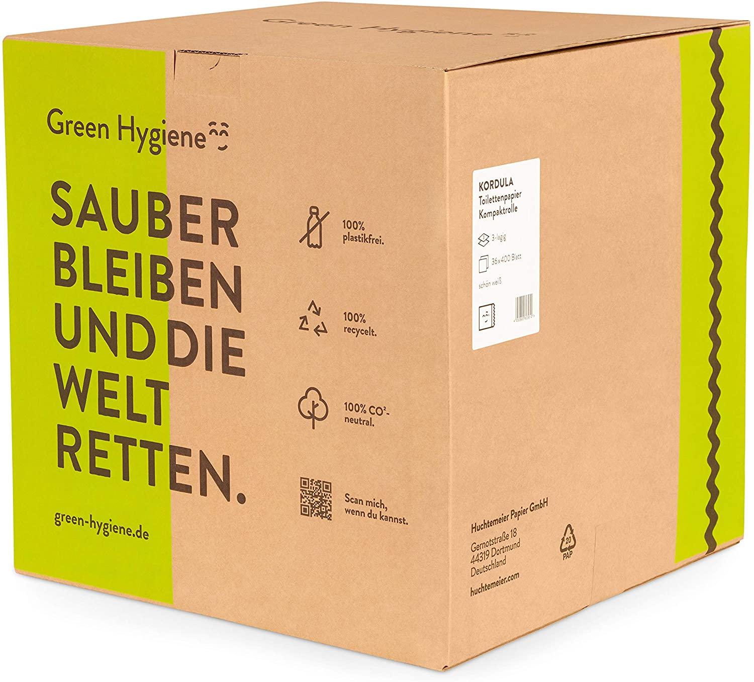 Huchtemeier - Green Hygiene KORDULA Toilettenpapier 3-lagig 36 Rollen: Umweltschutz und Komfort in jedem Blatt