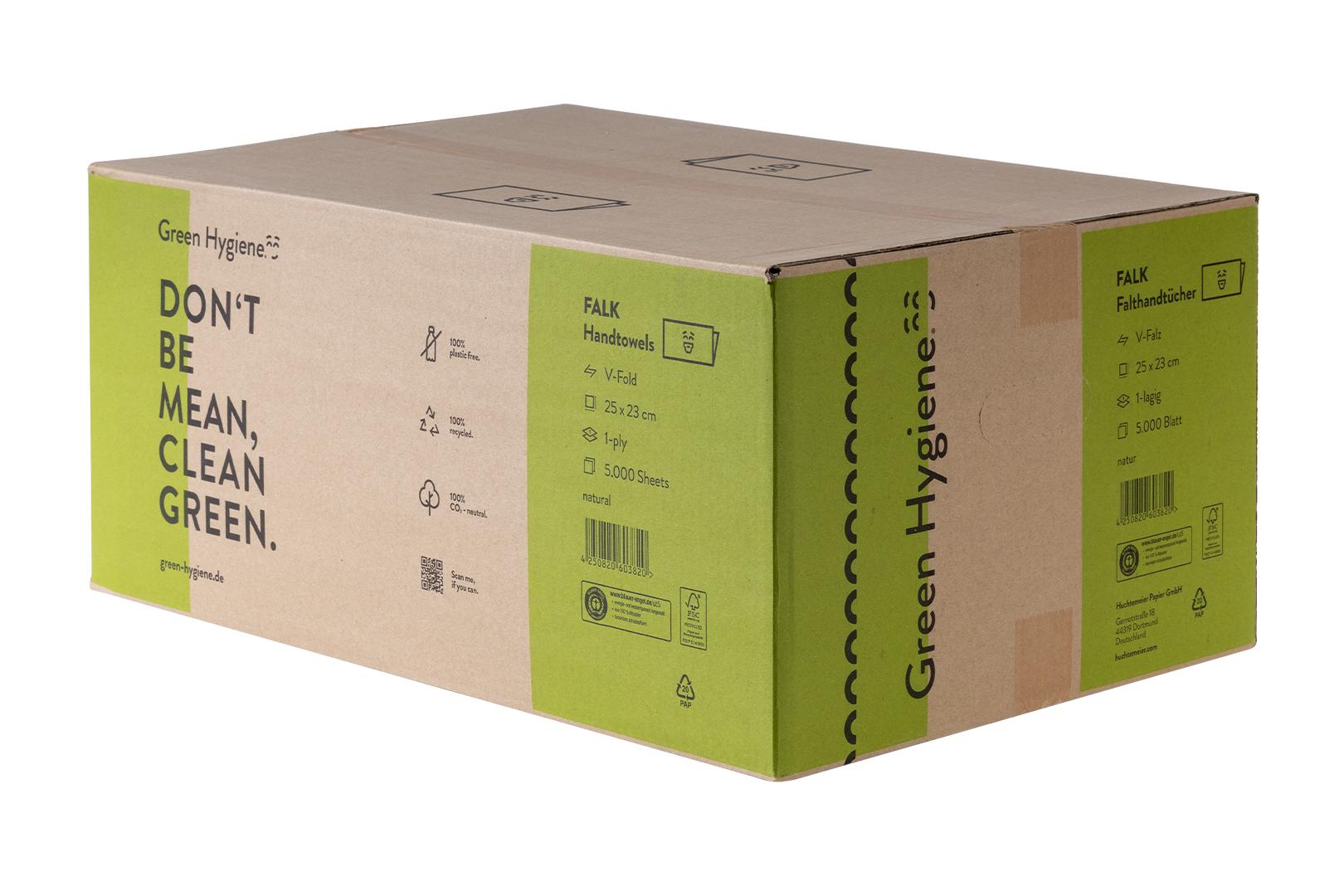 Huchtemeier - Green Hygiene - FALK Falthandtücher V-Falz 1-lagig 5000 Blatt: Umweltbewusst und effektiv für saubere Hände