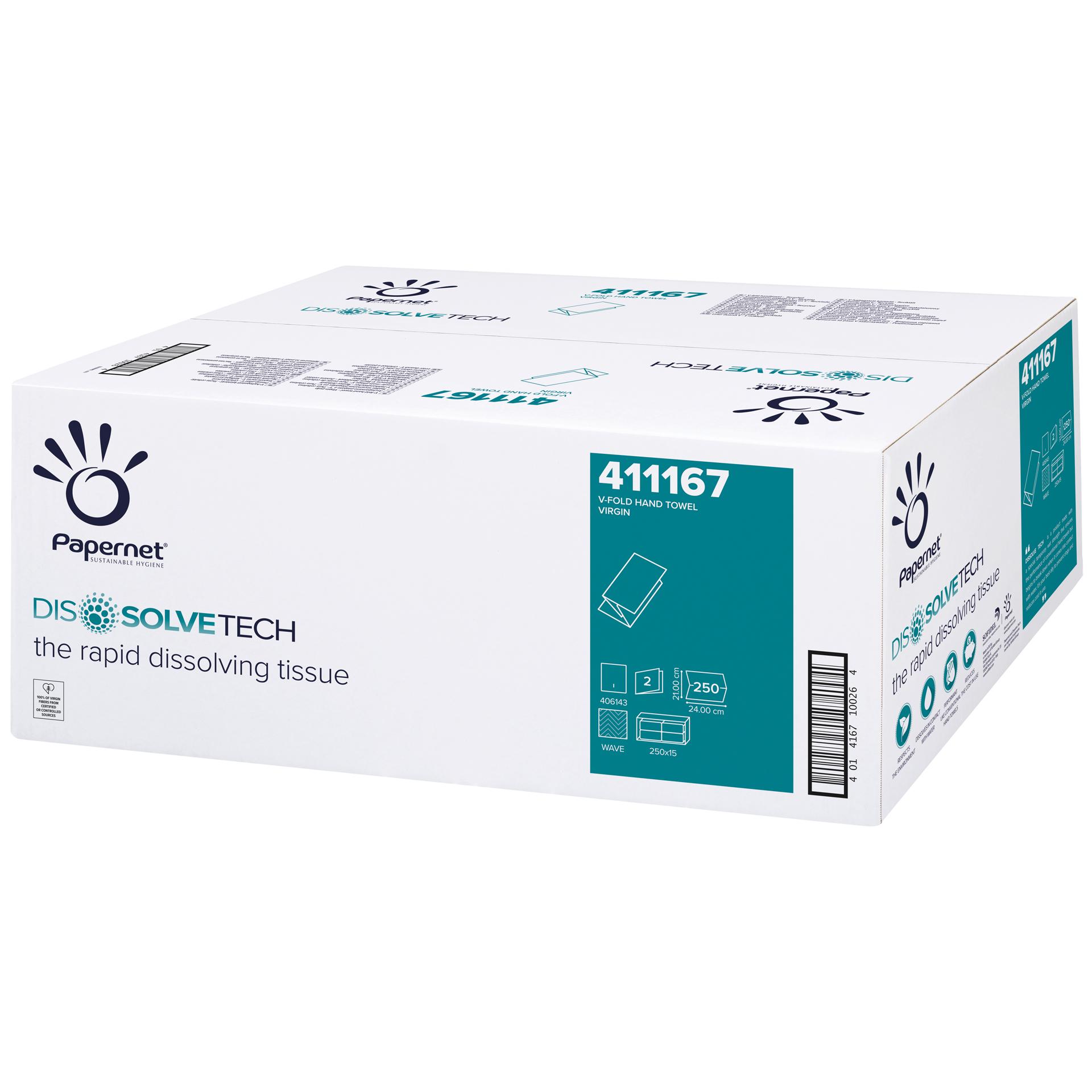Papernet - DissolveTech Papierhandtücher 2-lagig 3750 Blatt 24 x 21 cm V-Falz / 411167 Papernet - DissolveTech Papierhandtücher 2-lagig 3750 Blatt 24 x 21 cm V-Falz / 411167
