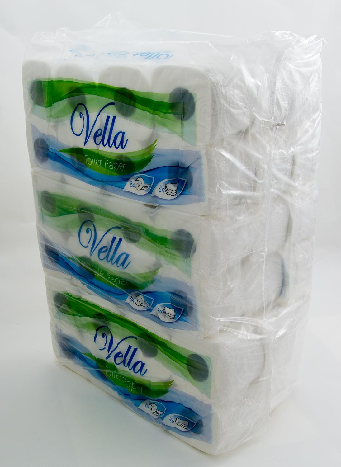 KAC78736 Vella Toilettenpapier 3-lagig 250 Blatt Zellstoff – 72 Rollen für Großfamilien, Betriebe und Verwaltungen